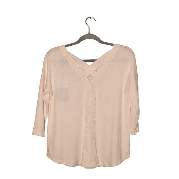 BOBEAU NEW $35 Ivory Cross-Back 3/4 Sleeve Embroidered Top‎ Small - Picture 2 of 3